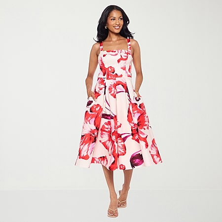 premier amour long sleeve midi fit + flare dress Premier Amour Womens Plus Midi V Neck Long Sleeve Puffed Floral Fit + Flare  Dress, Color: Cream Royal Yellow