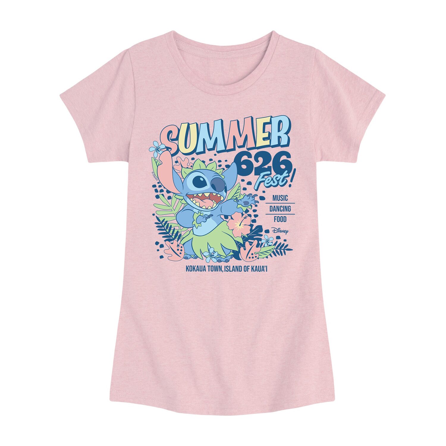 Disney Collection Big Kid Girls Crew Neck Short Sleeve Regular Fit Lilo & Stitch Graphic T-Shirt