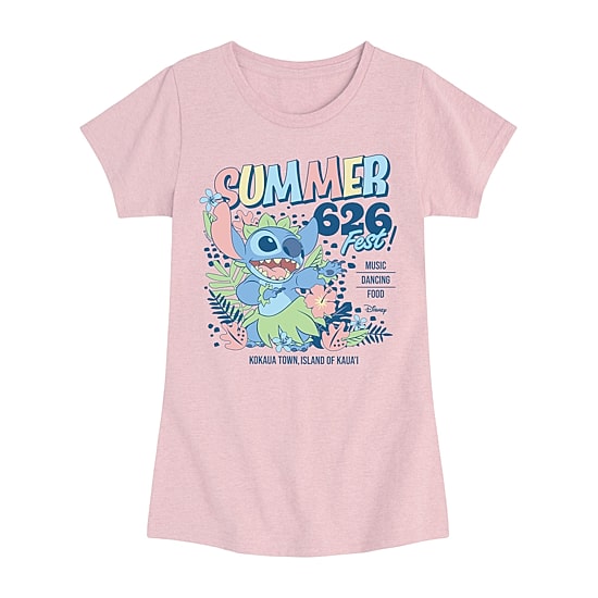 Disney Collection Big Kid Girls Crew Neck Short Sleeve Regular Fit Lilo & Stitch Graphic T-Shirt