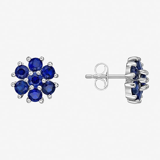 Lab Created Blue Sapphire Sterling Silver 9mm Flower Stud Earrings