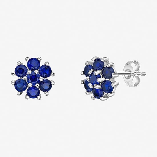 Lab Created Blue Sapphire Sterling Silver 9mm Flower Stud Earrings