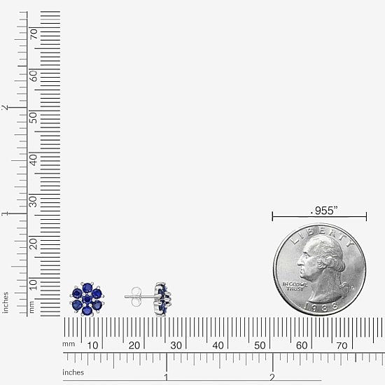 Lab Created Blue Sapphire Sterling Silver 9mm Flower Stud Earrings