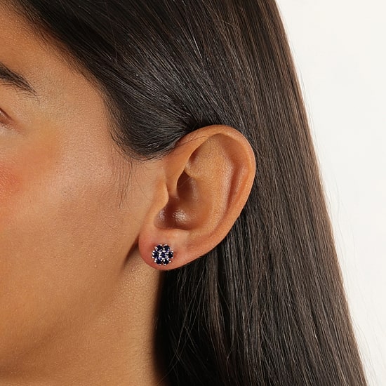 Lab Created Blue Sapphire Sterling Silver 9mm Flower Stud Earrings