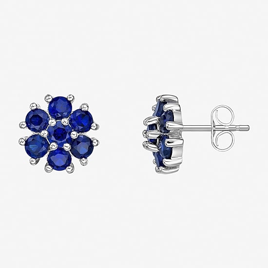 Lab Created Blue Sapphire Sterling Silver 9mm Flower Stud Earrings