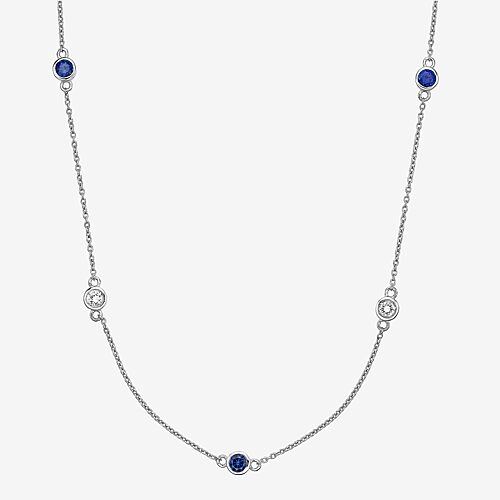 Womens Sterling Silver 18 Inch Cable Chain Necklace, One Size, Blue