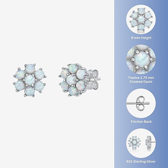 Lab Created White Opal Sterling Silver 9mm Flower Stud Earrings