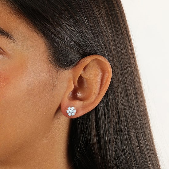 Lab Created White Opal Sterling Silver 9mm Flower Stud Earrings