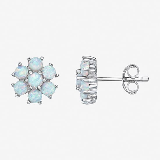 Lab Created White Opal Sterling Silver 9mm Flower Stud Earrings