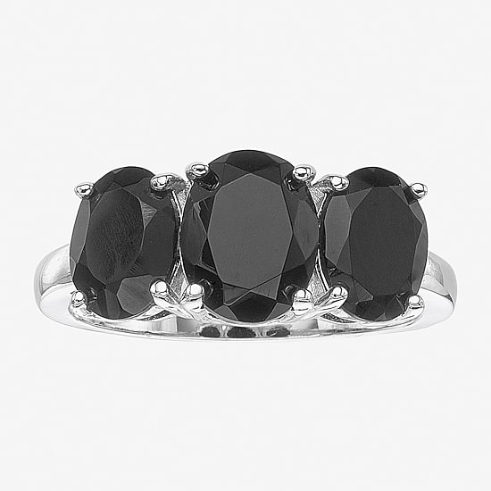 Womens Genuine Black Onyx Sterling Silver Oval 3-Stone Cocktail Ring