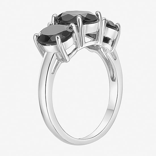Womens Genuine Black Onyx Sterling Silver Oval 3-Stone Cocktail Ring