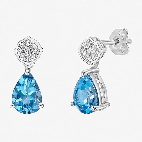 Womens Genuine Blue Topaz Sterling Silver Pear Drop Earrings