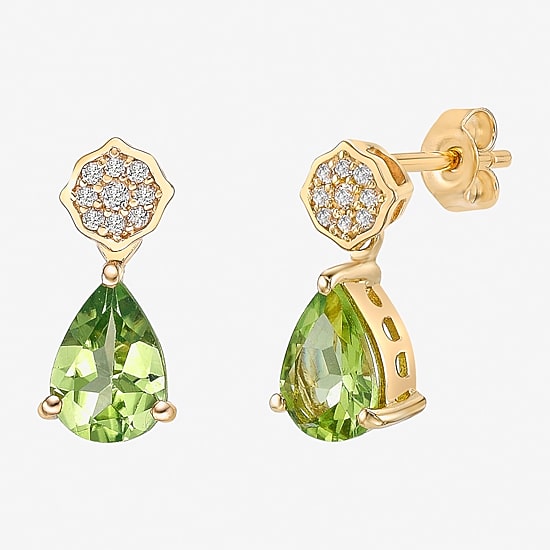 Womens Genuine Green Peridot 18K Gold Over Silver Pear Drop Earrings