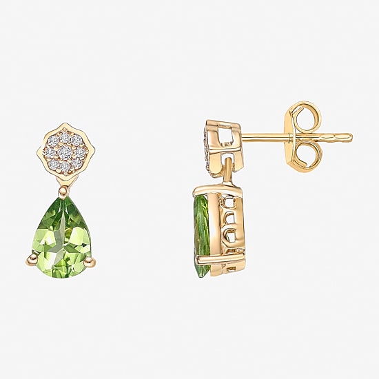 Womens Genuine Green Peridot 18K Gold Over Silver Pear Drop Earrings