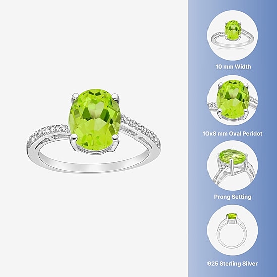 Diamond Accent and Gemstone Sterling Silver Oval Side Stone Cocktail Ring