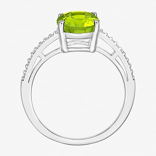 Diamond Accent and Gemstone Sterling Silver Oval Side Stone Cocktail Ring
