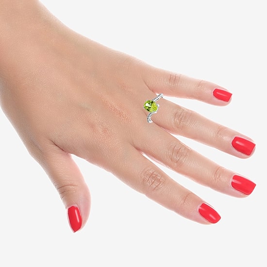 Diamond Accent and Gemstone Sterling Silver Oval Side Stone Cocktail Ring
