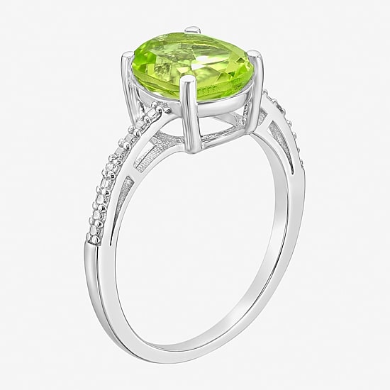 Diamond Accent and Gemstone Sterling Silver Oval Side Stone Cocktail Ring