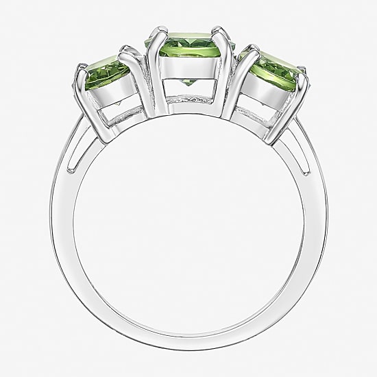 Womens Genuine Green Peridot Sterling Silver Oval 3-Stone Cocktail Ring