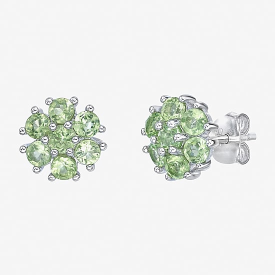 Genuine Green Peridot Sterling Silver 9mm Flower Stud Earrings