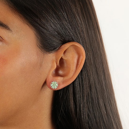 Genuine Green Peridot Sterling Silver 9mm Flower Stud Earrings