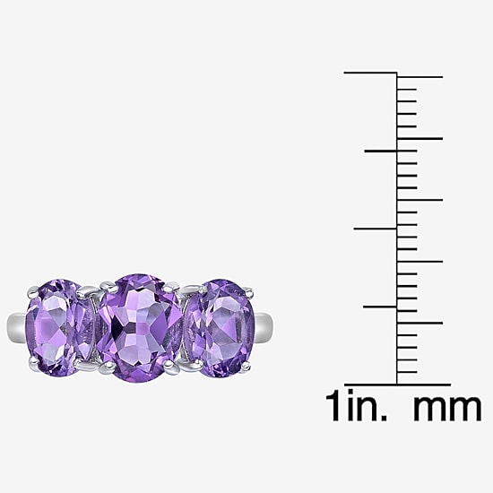 Womens Genuine Purple Amethyst Sterling Silver Oval 3-Stone Cocktail Ring