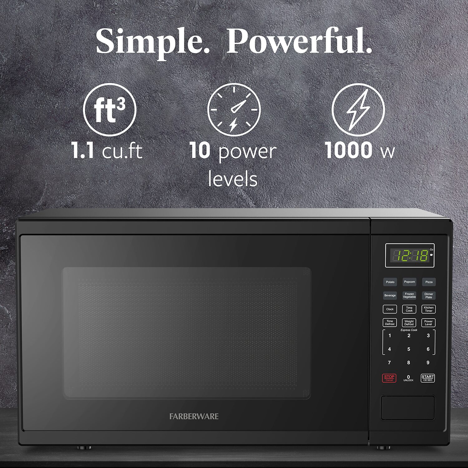 Farberware 1.1 Cu. Ft. 1000-Watt Digital Counter Microwave Oven