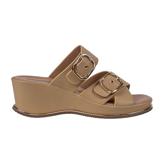 GC Shoes Womens Olana Double Buckle Wedge Sandals