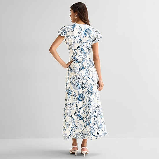 MSK Womens V Neck Short Sleeve Flutter Maxi Dress