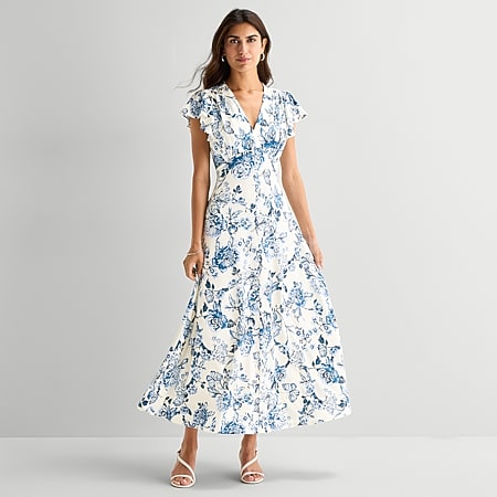 Be by CHETTA B Womens Short Sleeve Drop Shoulder Maxi Dress, Color