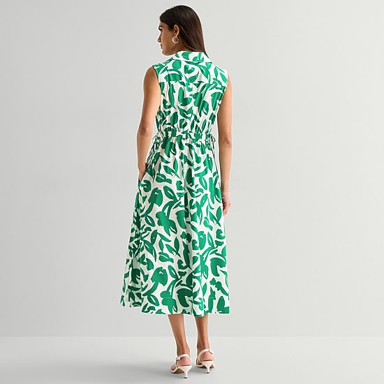 Marc New York Womens Midi V Neck Sleeveless Leaf Fit + Flare Dress