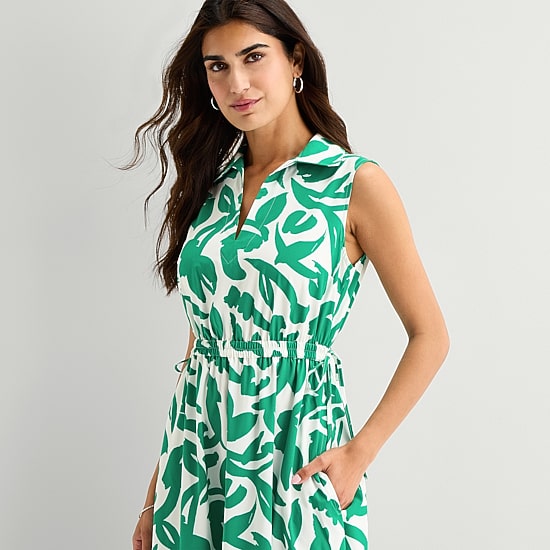 Marc New York Womens Midi V Neck Sleeveless Leaf Fit + Flare Dress