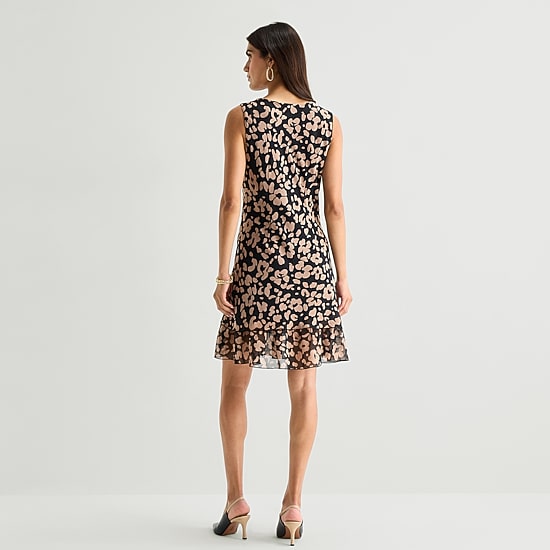 Robbie Bee Womens V Neck Sleeveless Floral Shift Dress