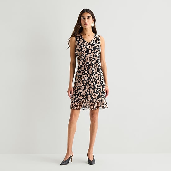 Robbie Bee Womens V Neck Sleeveless Floral Shift Dress