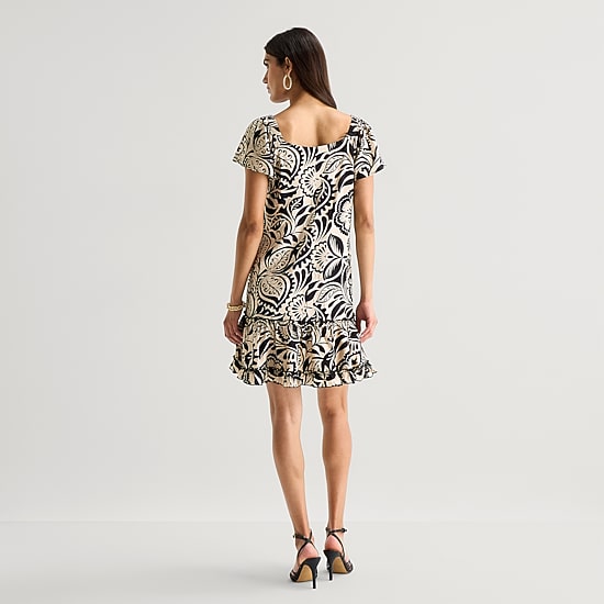 Isabel & Nina Womens Round Neck Short Sleeve Leaf Shift Dress