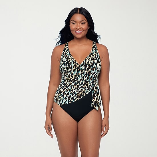 Trimshaper Womens Animal Print Leopard Full Coverage One Piece Swimsuit
