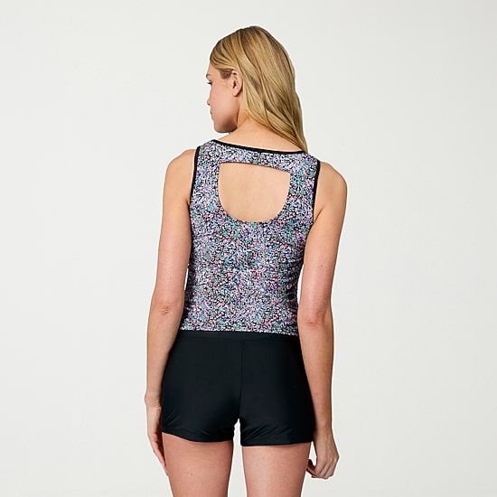 Free Country Womens Built In Bra Lined Shirred Floral Tankini Swimsuit Top
