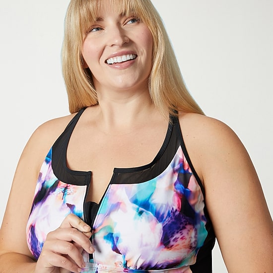 Free Country Womens Stretch Fabric Floral Plus Tankini Swimsuit Top