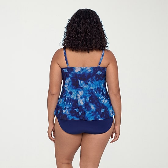 Trimshaper Womens Tie-Dye Tie Dye Plus Tankini Swimsuit Top