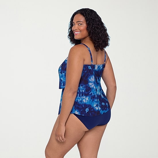 Trimshaper Womens Tie-Dye Tie Dye Plus Tankini Swimsuit Top