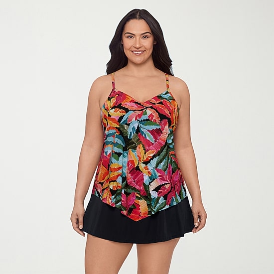 Trimshaper Womens Leaf Plus Tankini Swimsuit Top