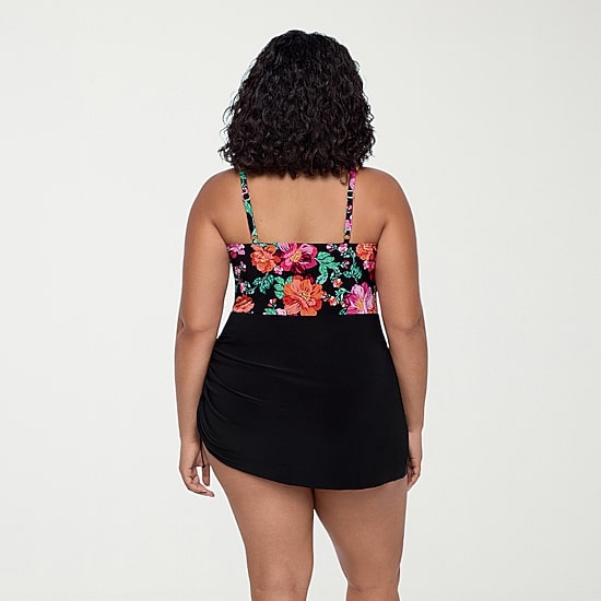 Trimshaper Womens Floral Plus Swim Dress