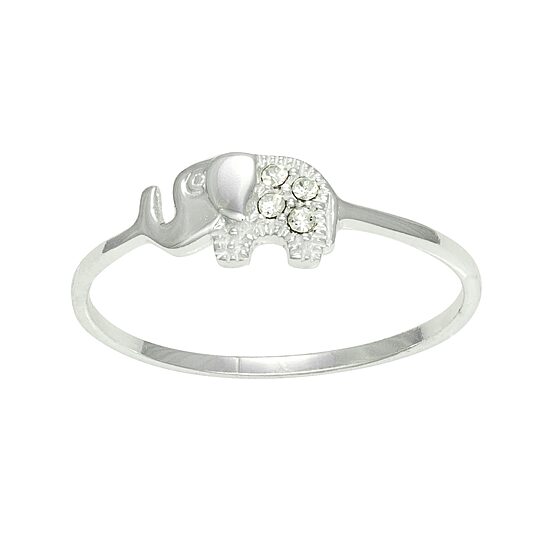 Itsy Bitsy Elephant Womens Crystal Sterling Silver Delicate Band