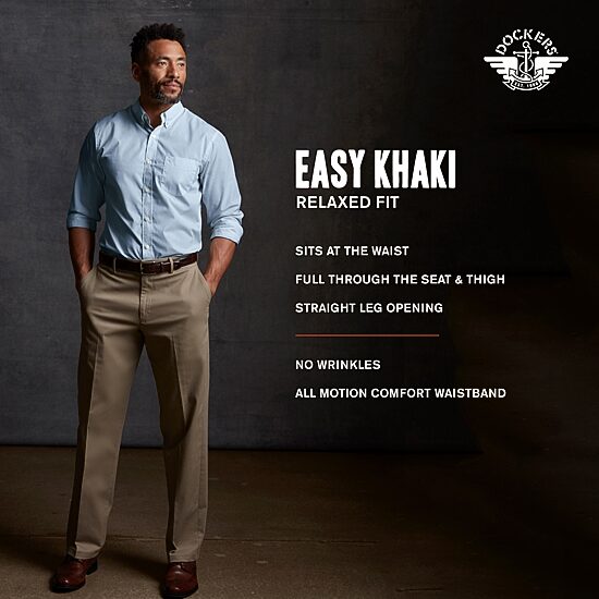 Dockers Easy Khaki With Stretch Mens Relaxed Fit Pleated Pant