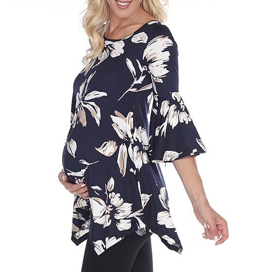 White Mark Plus Maternity Roche Womens Scoop Neck 3/4 Sleeve Tunic Top