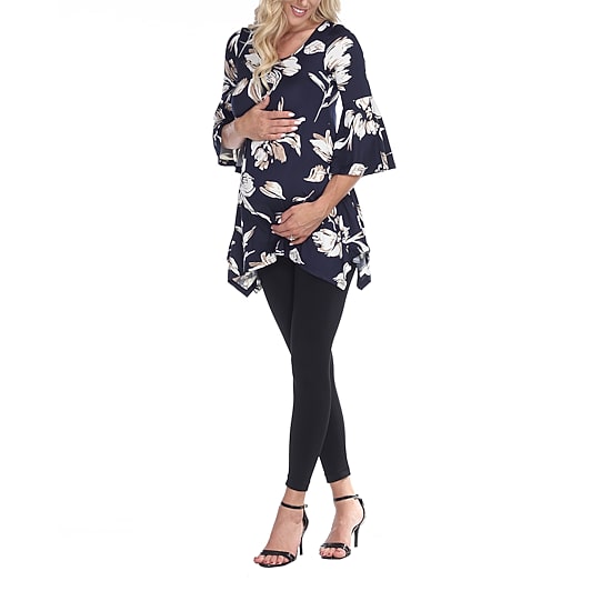 White Mark Plus Maternity Roche Womens Scoop Neck 3/4 Sleeve Tunic Top