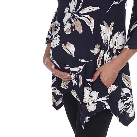 White Mark Plus Maternity Roche Womens Scoop Neck 3/4 Sleeve Tunic Top
