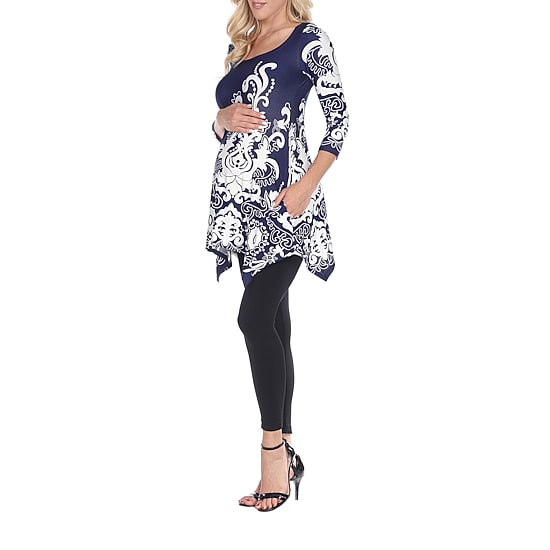 White Mark Maternity Ganette Womens Scoop Neck 3/4 Sleeve Tunic Top