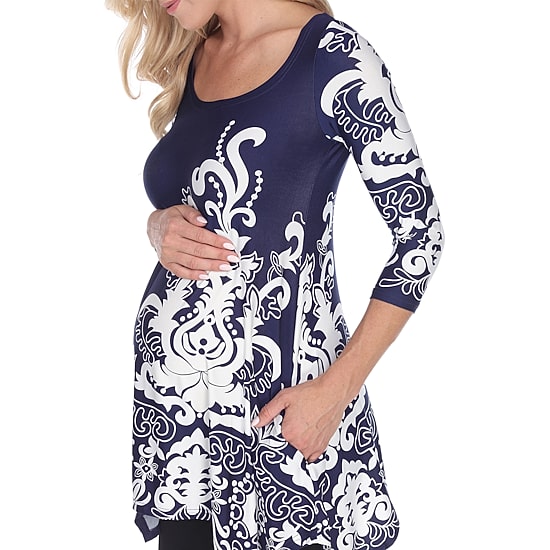 White Mark Maternity Ganette Womens Scoop Neck 3/4 Sleeve Tunic Top