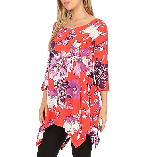 White Mark Womens Scoop Neck 3/4 Sleeve Tunic Top