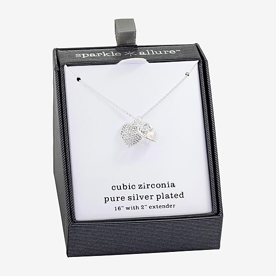 Sparkle Allure Womens Simulated Pearl Pure Silver Over Brass Heart 16 Inch Pendant Necklace